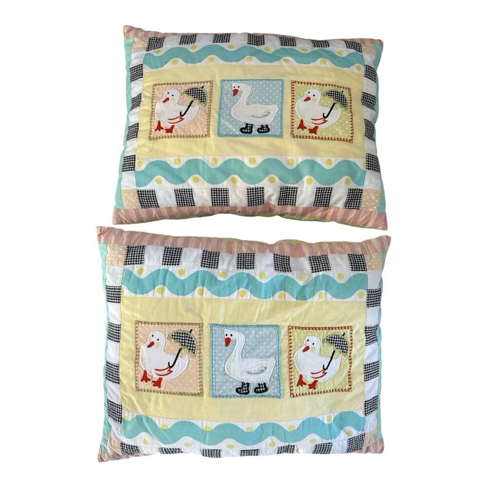 Retired Mackenzie Childs Duck Duck Goose Pillows 18”x14” Set of 2 GUC Rare